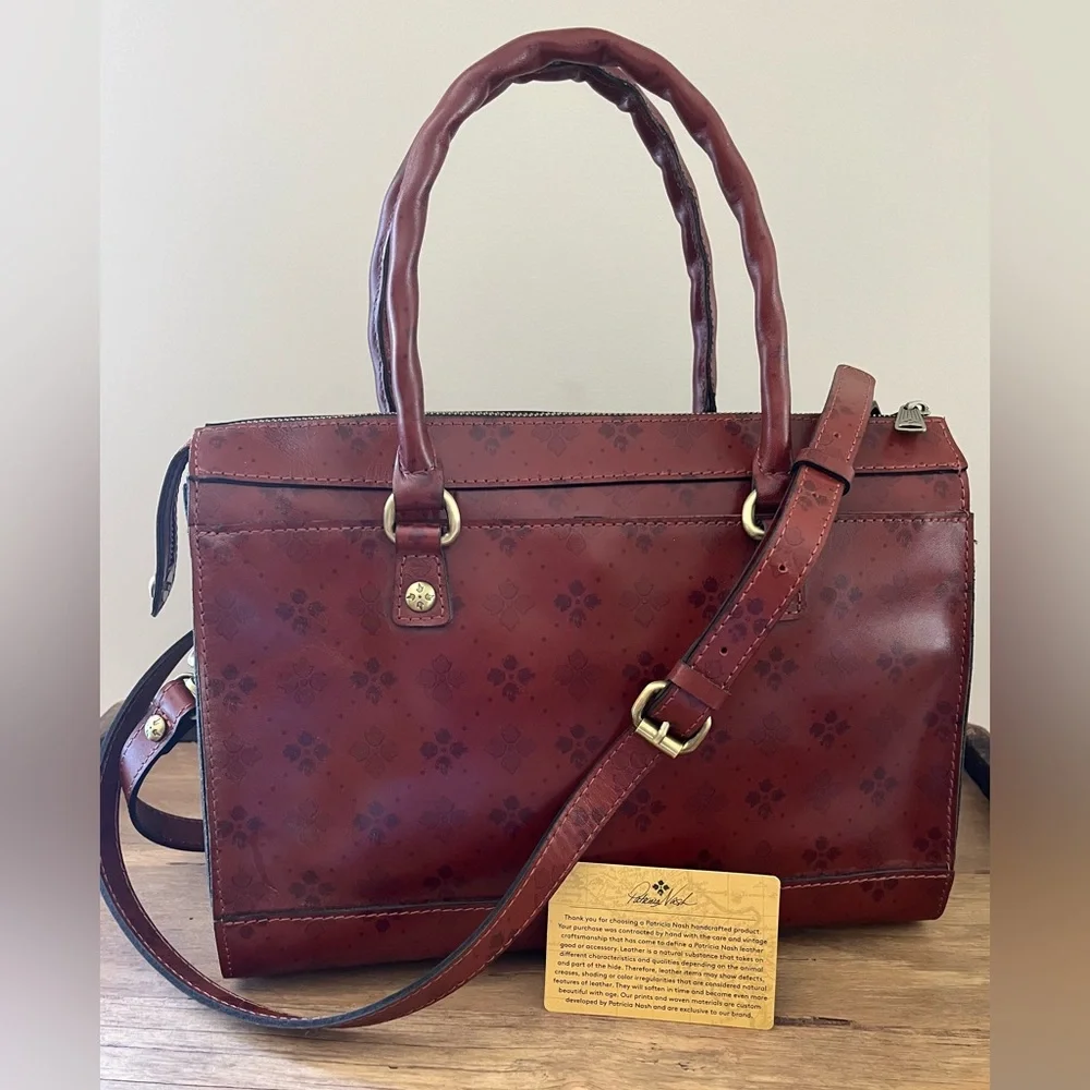 Patricia Nash Josselin Signature Floret Print Satchel Bag Tan